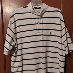 RALPH LAUREN POLO SHORT SLEEVE WHITE AND BLUE STRIPED SHIRT-SIZE 3XLT TALL